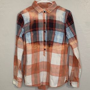 Distressed Bleach Dyed Plaid Custom Button Down Shirt